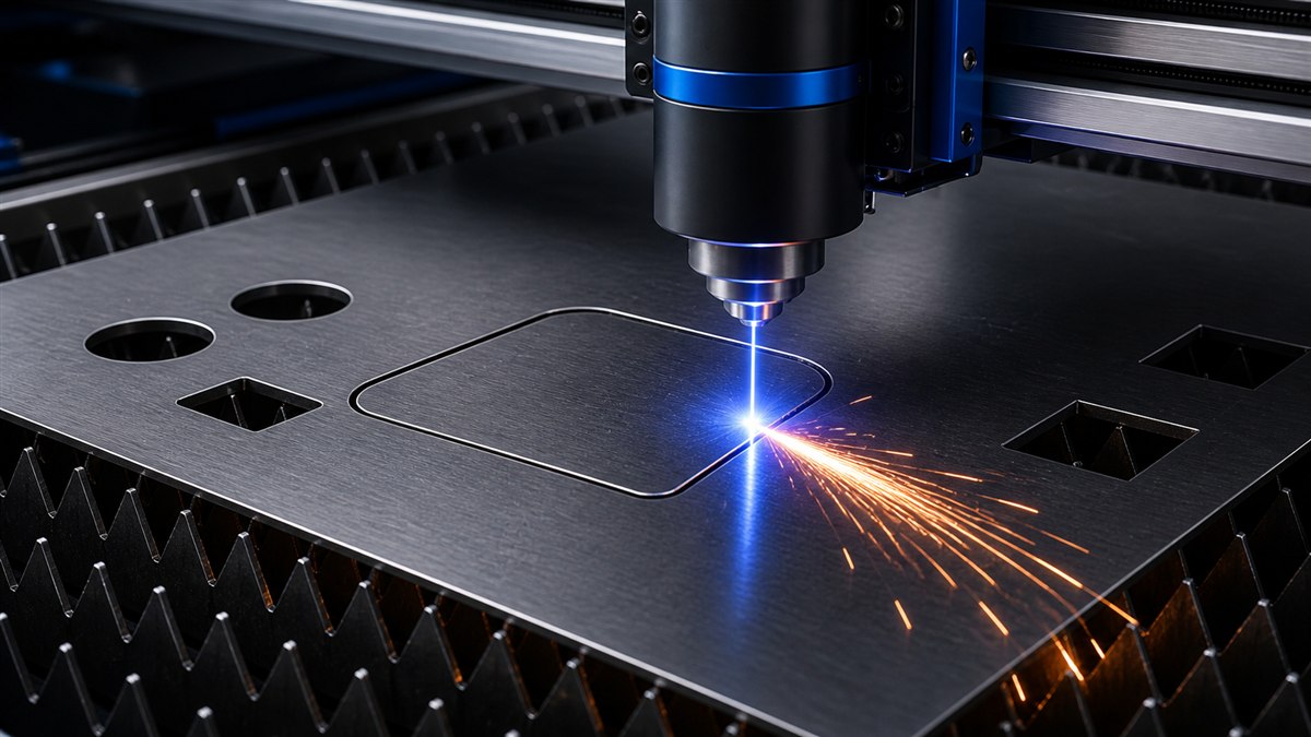 Laser cutter following a path through sheet material